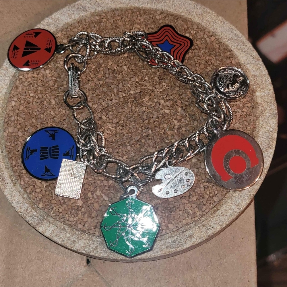 Vintage Girl Scout Charm Bracelet | Silver Tone Enamel Badge Charms | Scouts